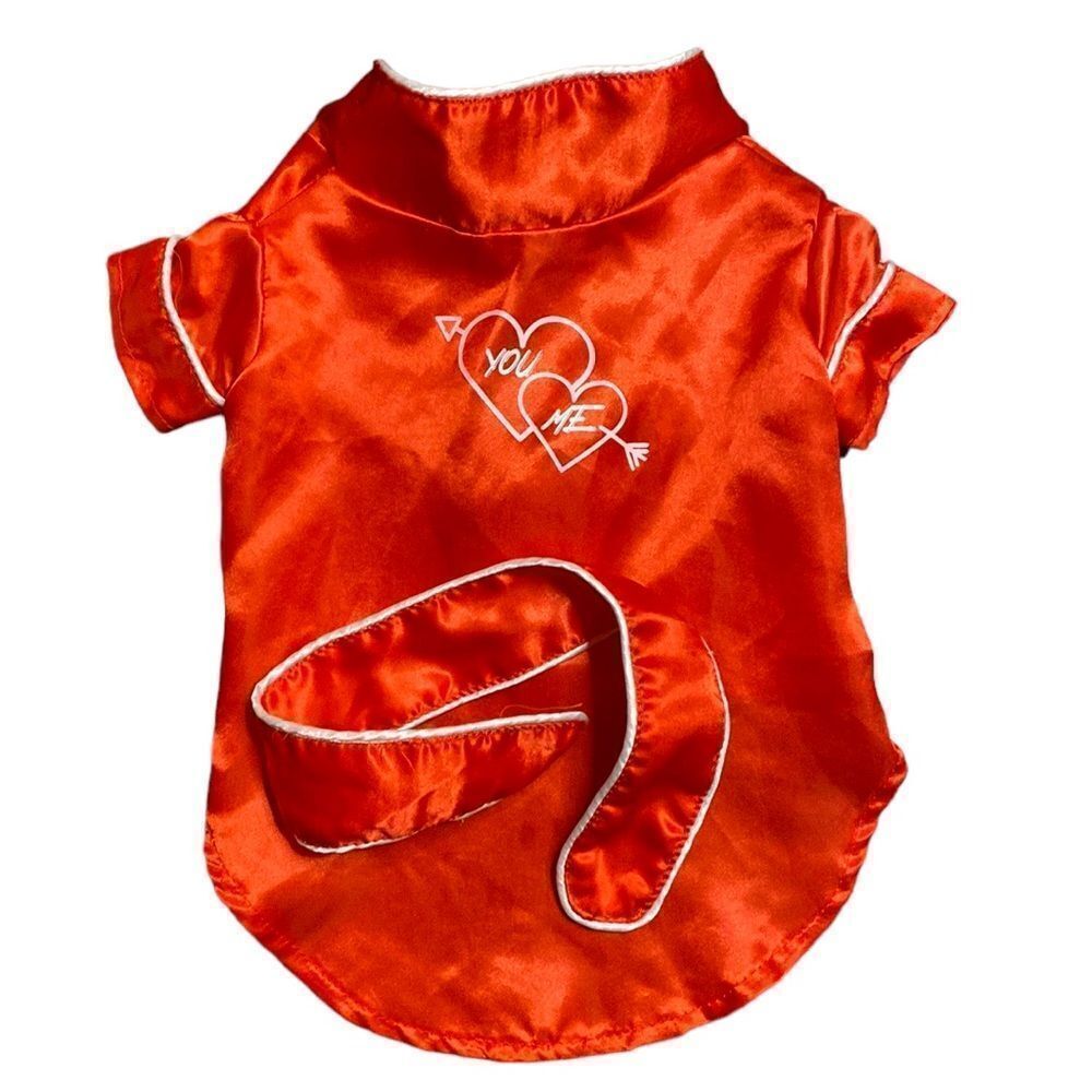 Red Hearts Satin Dog Robe Valentine's Day - Picture 2 of 6